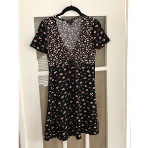 Topshop Floral Tie Front Skater Fit Dress, Size 2